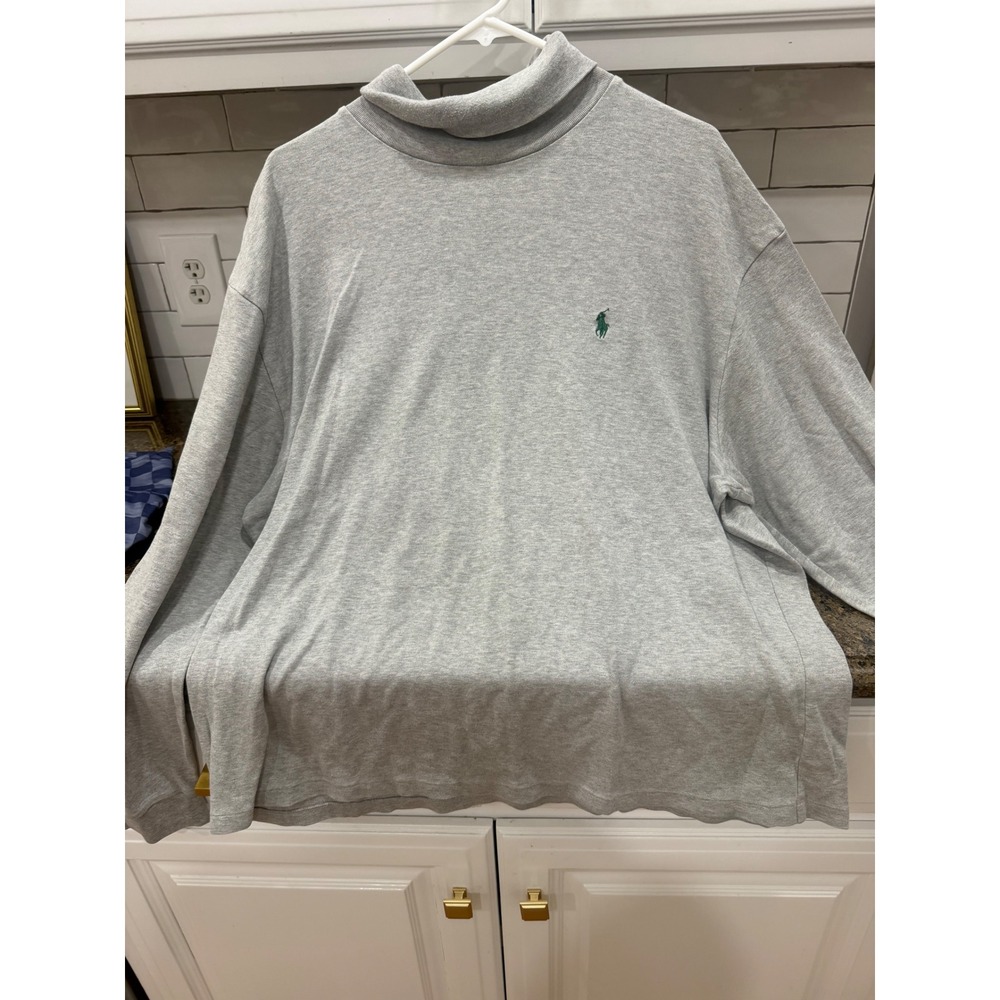Polo Ralph Lauren Mens XL Gray Long Sleeve Turtleneck‎ Cotton Pony Logo Shirt